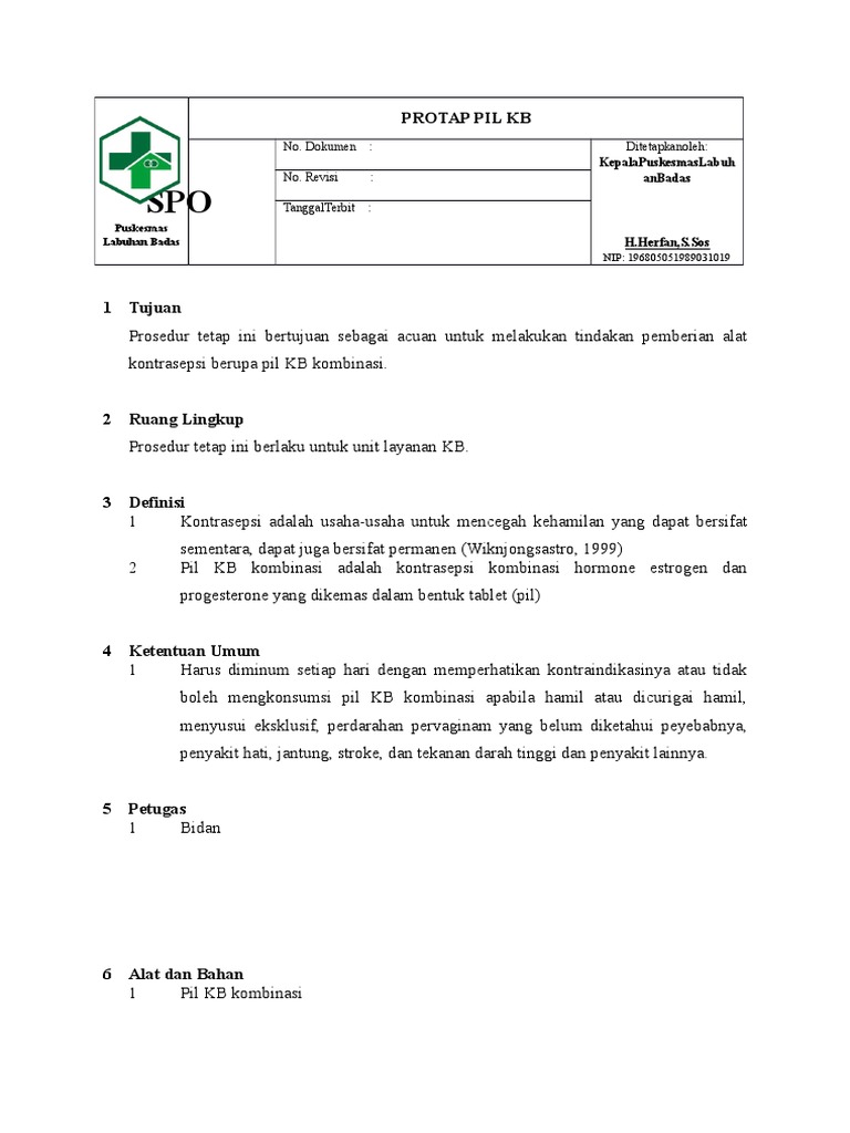 Prosedur Pemberian Pil KB Kombinasi | PDF