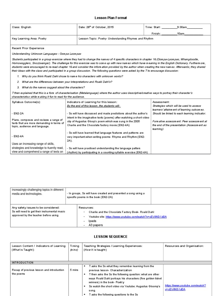 Lesson Plan Template-2 | PDF | Poetry | Educational Assessment