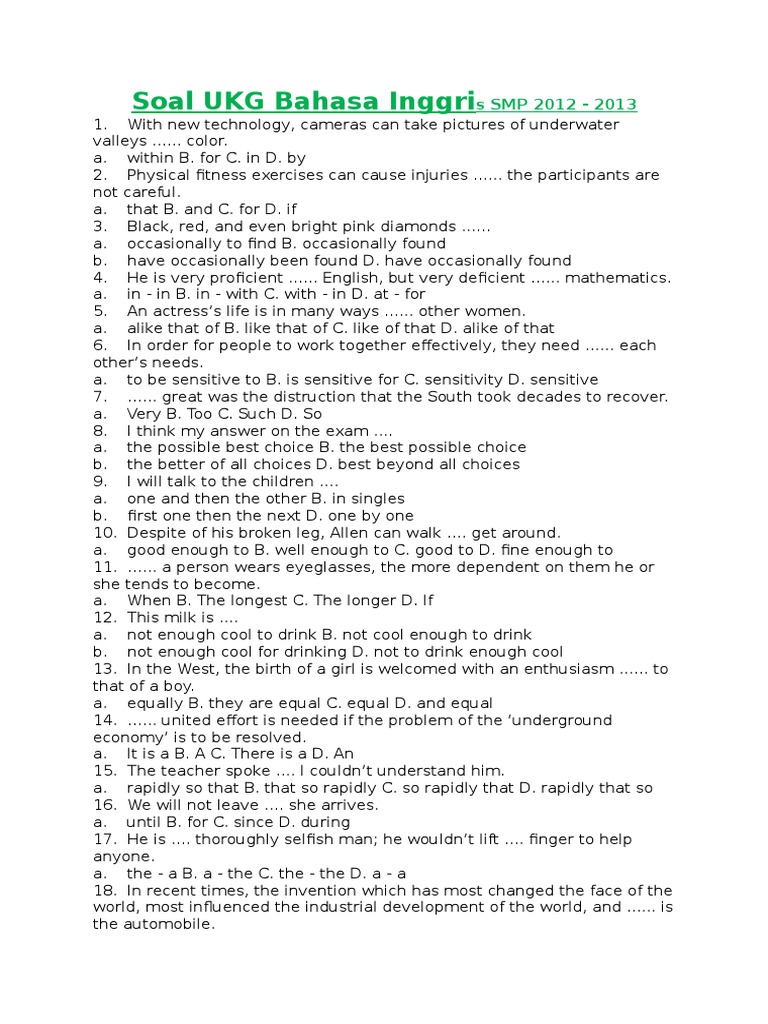Soal Ukg Bahasa Inggris Smp 20122013