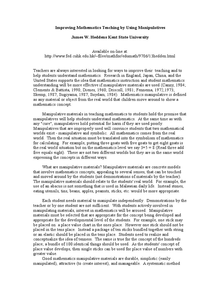 Enhancing Math Teaching With Manipulatives Pdf Educational