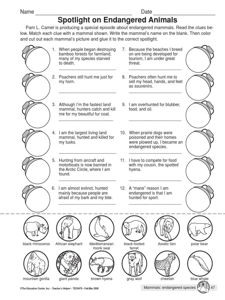 Worksheets Endangered Species Worksheets endangered mammals species mammals