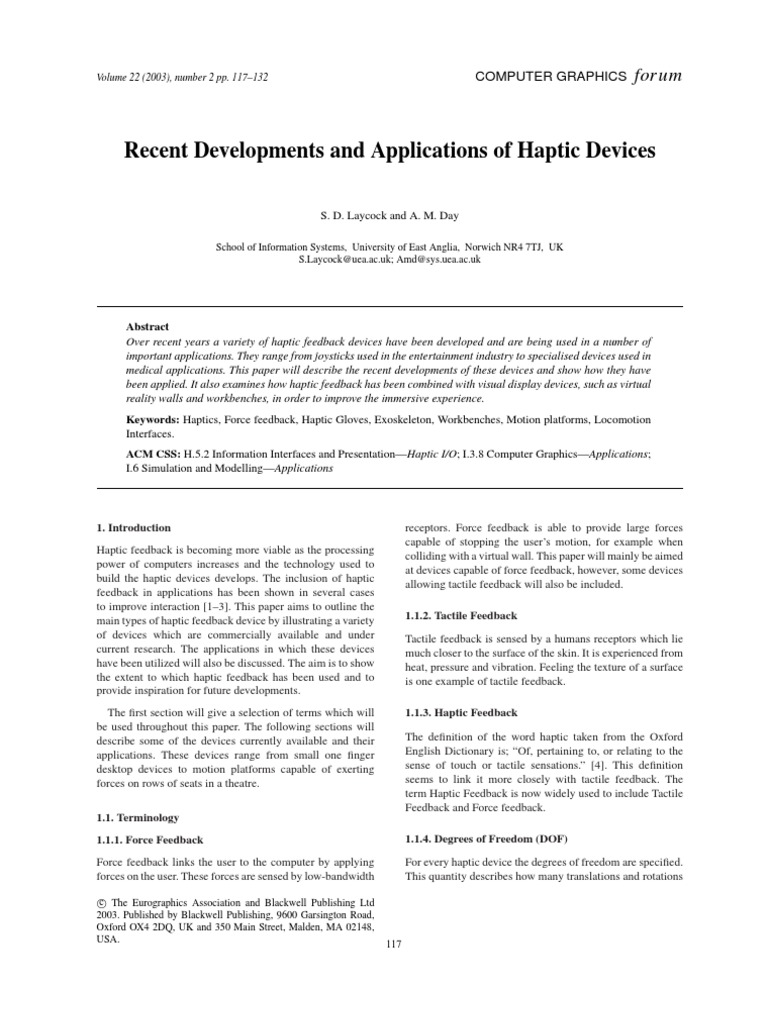 Recent Developments And Applications Of Haptic Devices Pdf