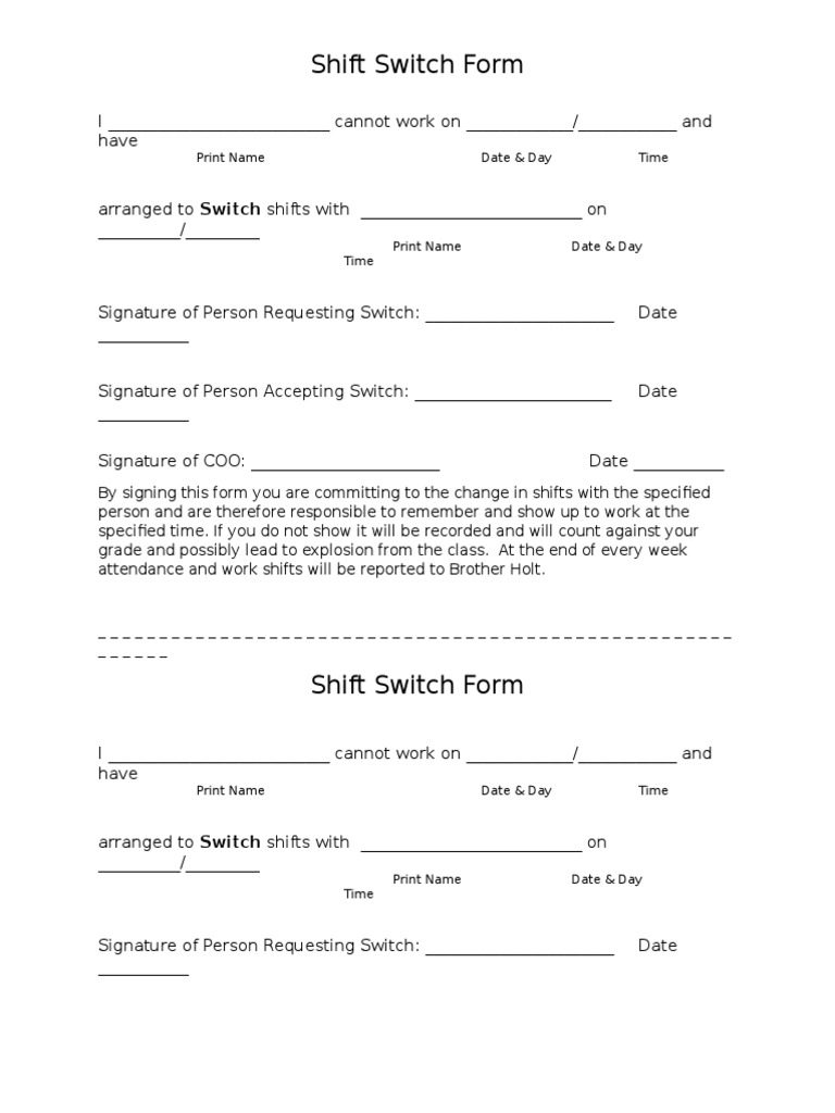 Shift Switch Form | PDF