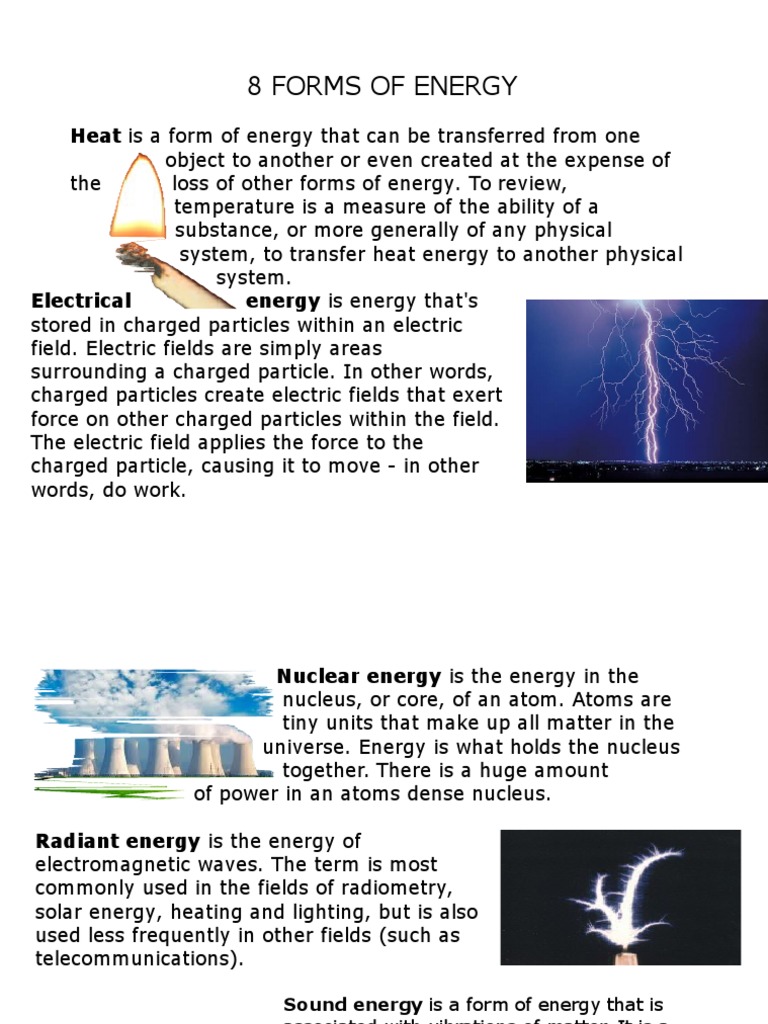 8 Forms of Energy Matter Electricity
