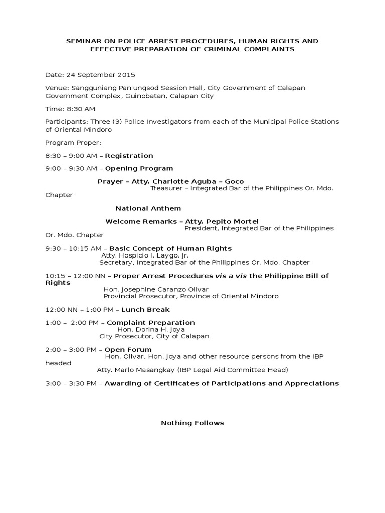 Police Arrest & Human Rights Seminar | PDF