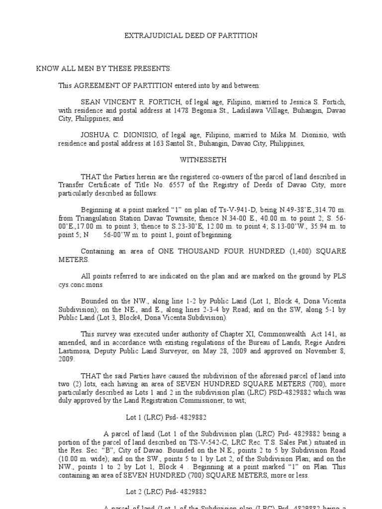 Extrajudicial Partition Agreement Sample | PDF