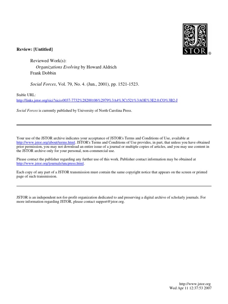 Reviewed Work(s) Organizations Evolving by Howard Aldrich PDF