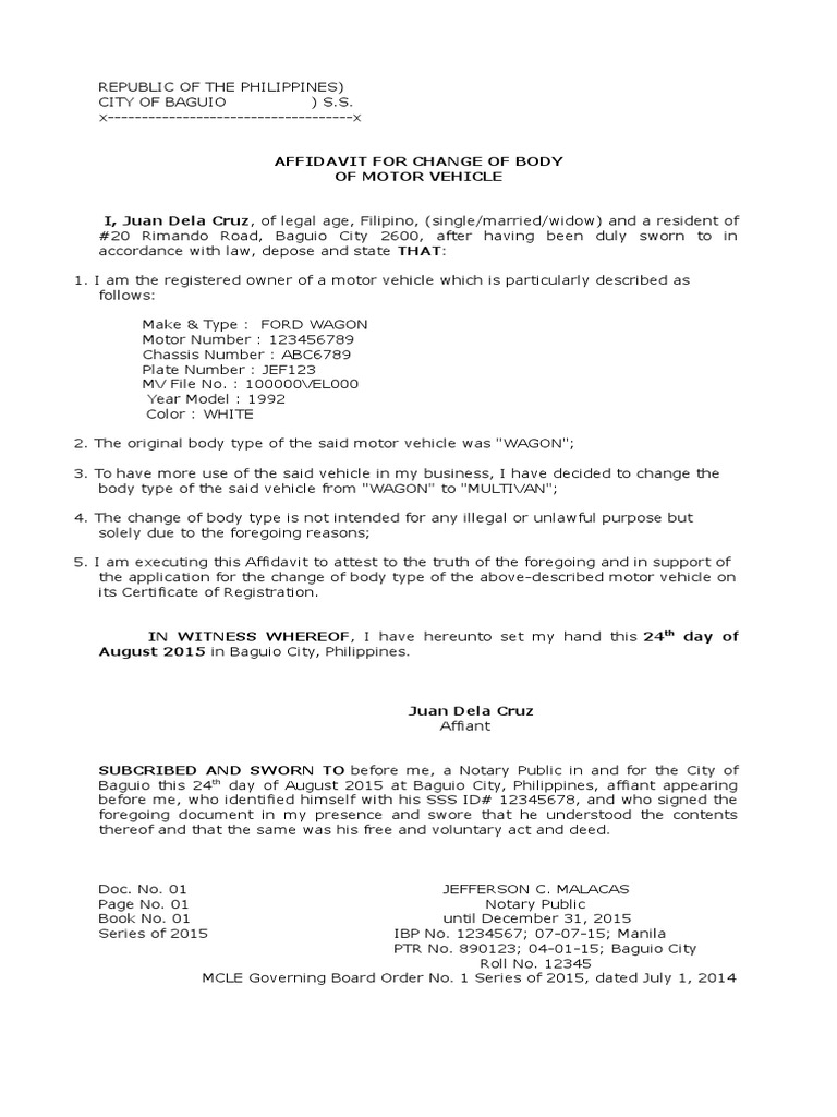 Sample Affidavits Affidavit Notary Public
