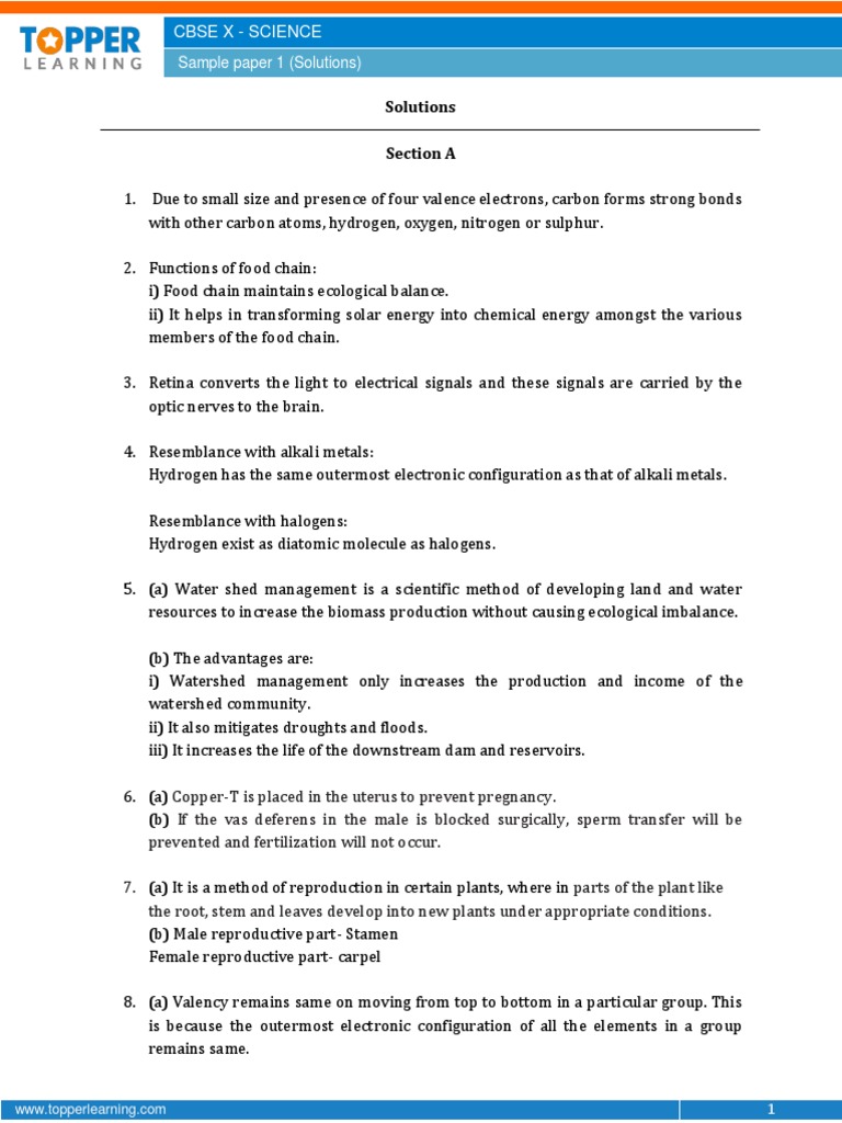 CBSE- Science Sample Paper-1-SOLUTION-Class 10-(SA-II 