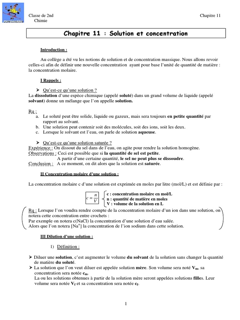 Solutions et Concentration Molaire en Chimie | PDF | Concentration ...