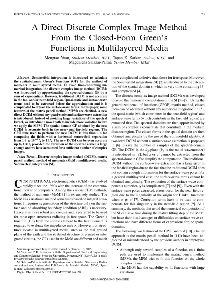 A Direct Discrete Complex Image Method | PDF | Computational ...