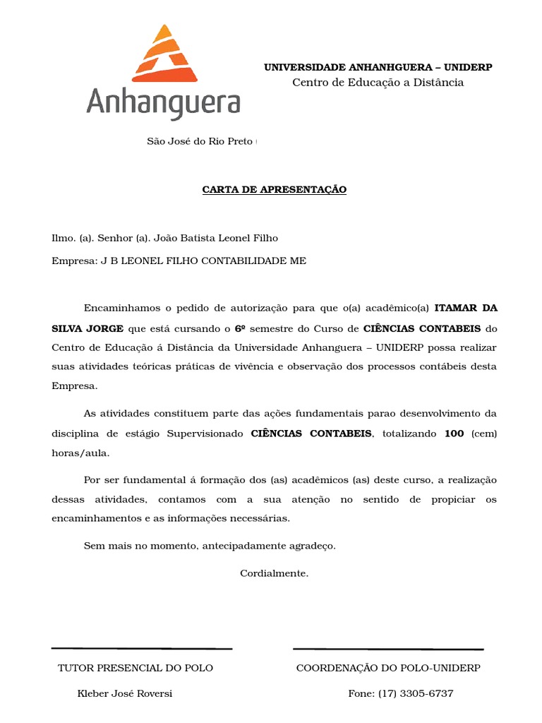Carta Estágio Supervisionado i