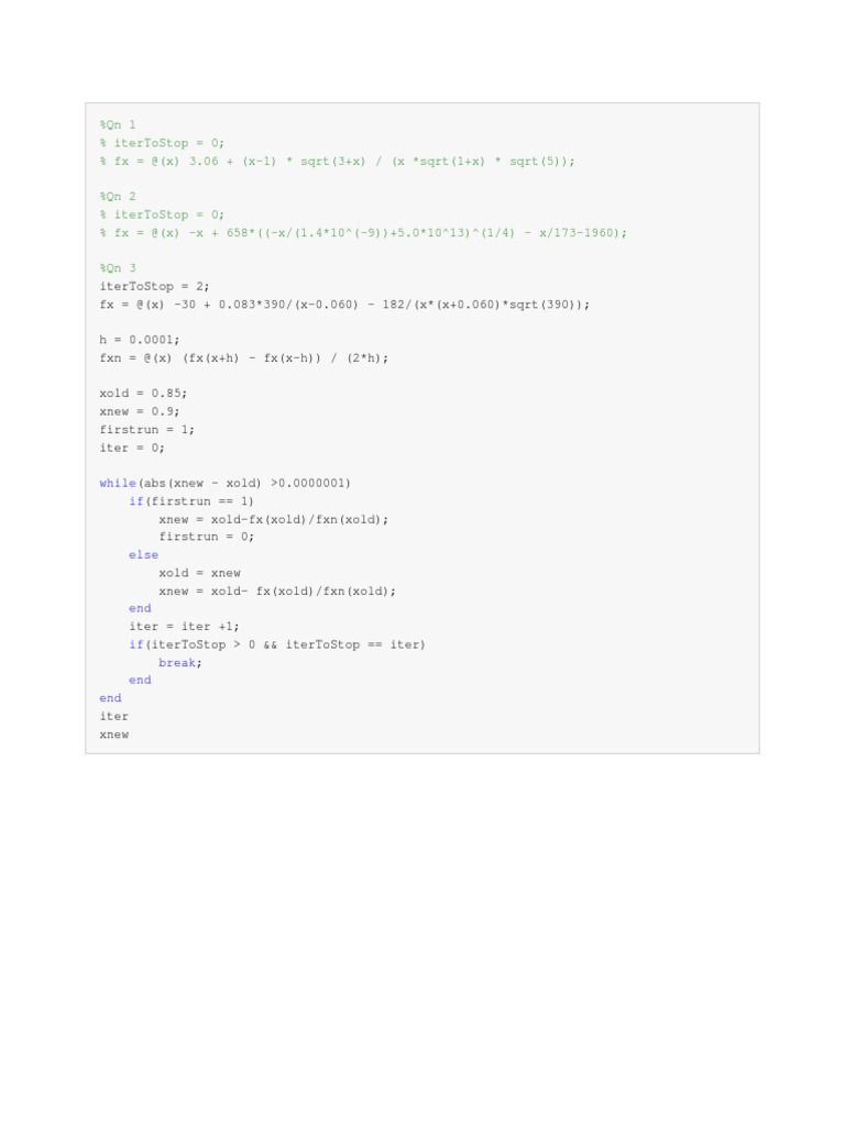Secant Method Implementation in MATLAB | PDF
