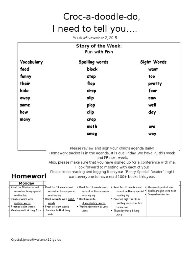 Weekly Homework Overview for Students | PDF