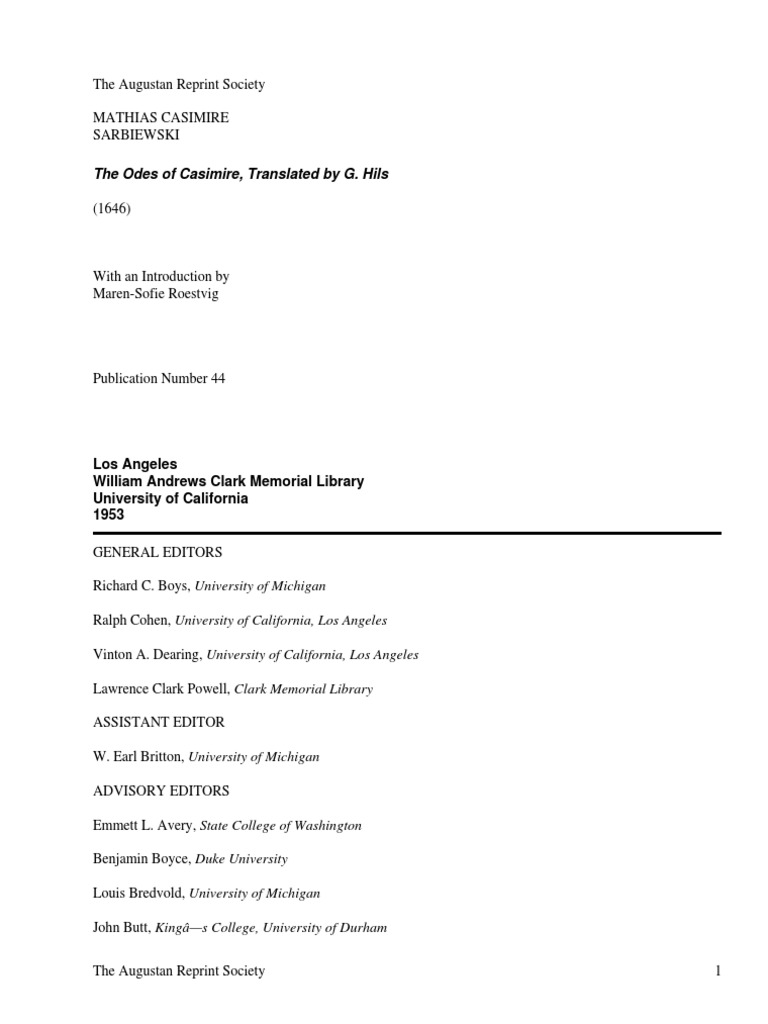 The Odes of Casimire, Translated by G. Hils by Sarbiewski, Maciej  Kazimierz, 1595-1640 | PDF | Horace | Poetry