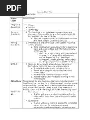 Bitstrip Lesson Plan Lesson Plan Educational Psychology