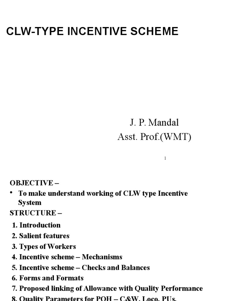 CLW Incentive Scheme Overview | PDF | Incentive | Labour Economics
