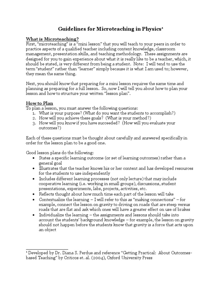 Micro Teaching For Physics Lesson Plan Experiment