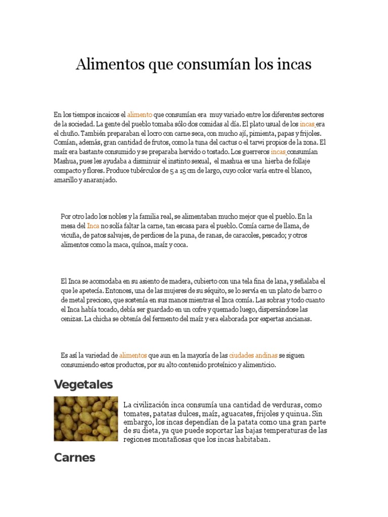 Alimentación de los Incas: Variedad y Costumbres | PDF | Imperio Inca ...