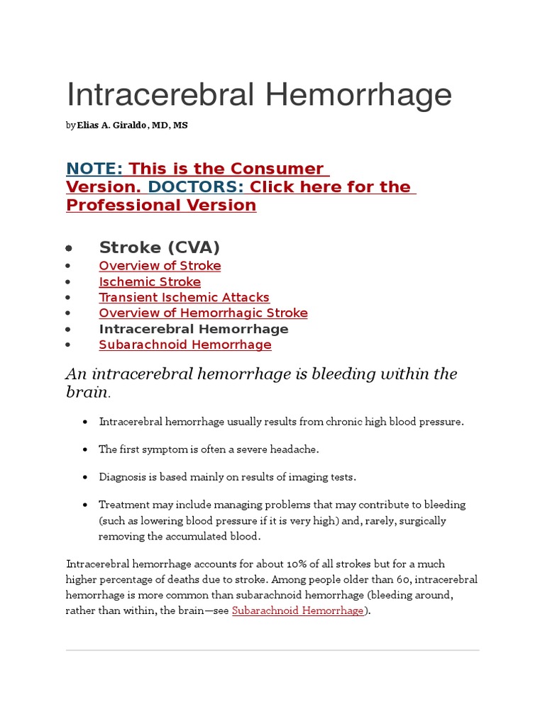Intracerebral Hemorrhage | PDF | Stroke | Coagulation