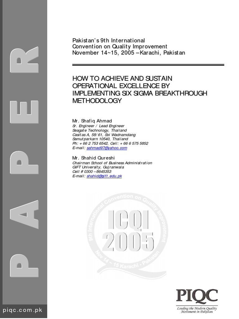 Shafiq Ahmad How To Achieve and Sustain Operational Six Sigma Case ...