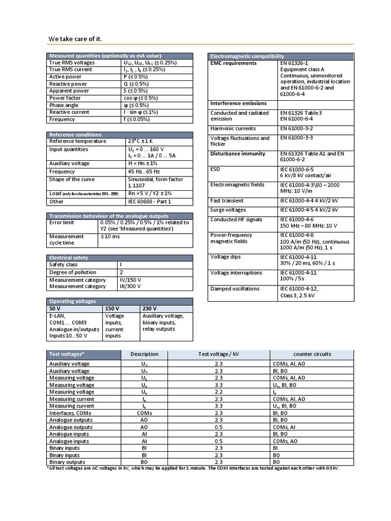 Electrical Measurement Specifications | PDF