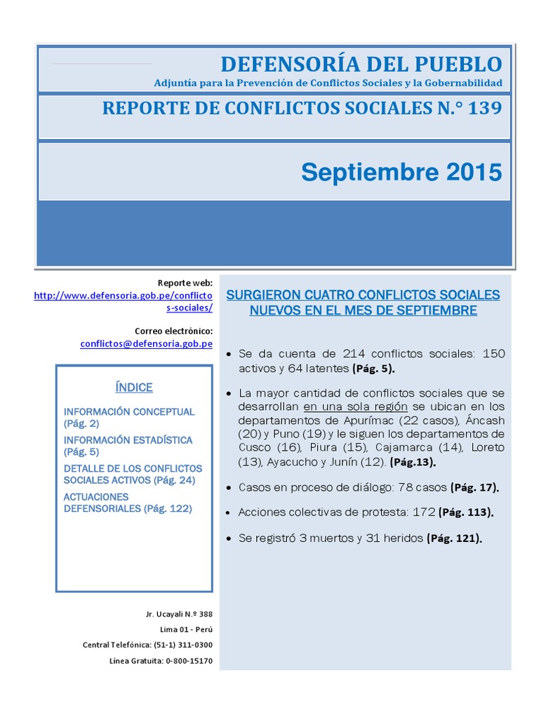 Nuevos Conflictos Sociales en Perú 2015 | PDF | Conflicto (proceso ...