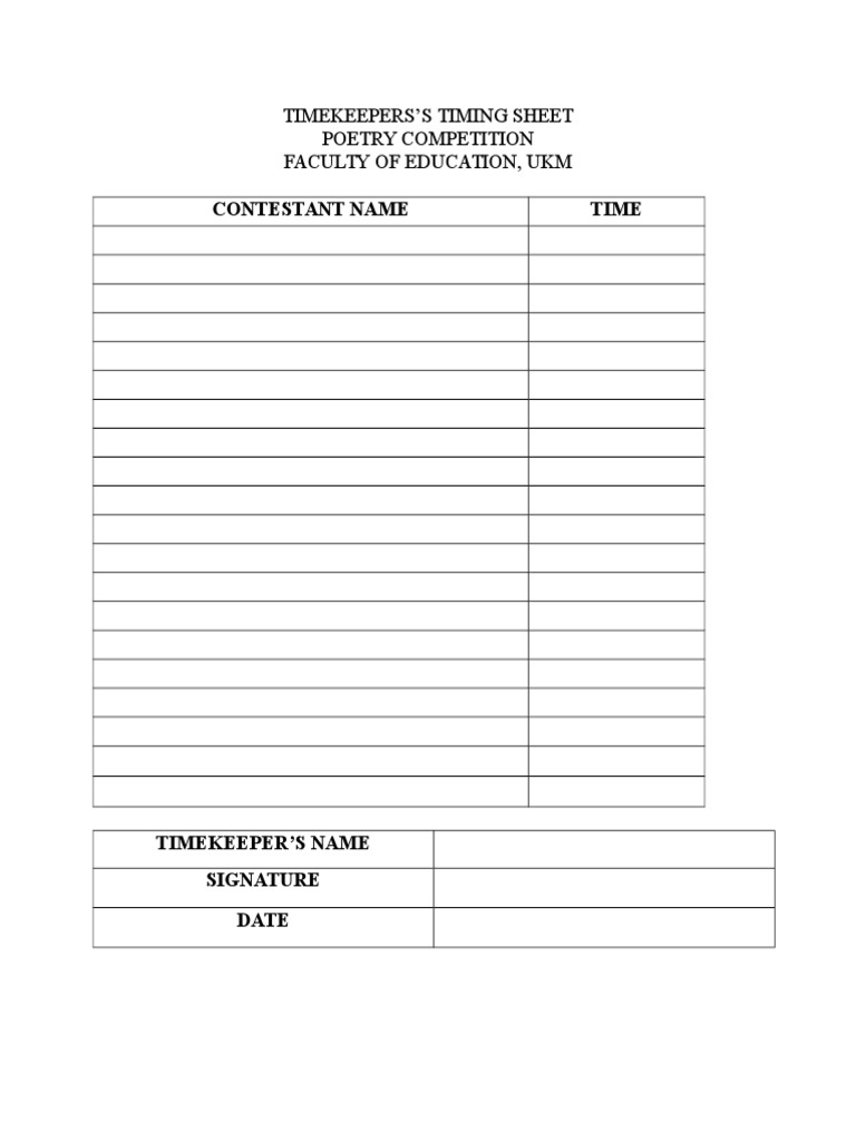 UKM Poetry Competition Timing Sheet | PDF