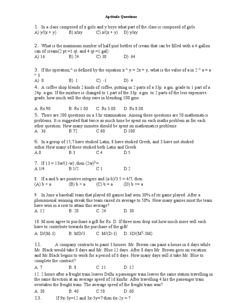 Aptitude Test | PDF | Area | Percentage
