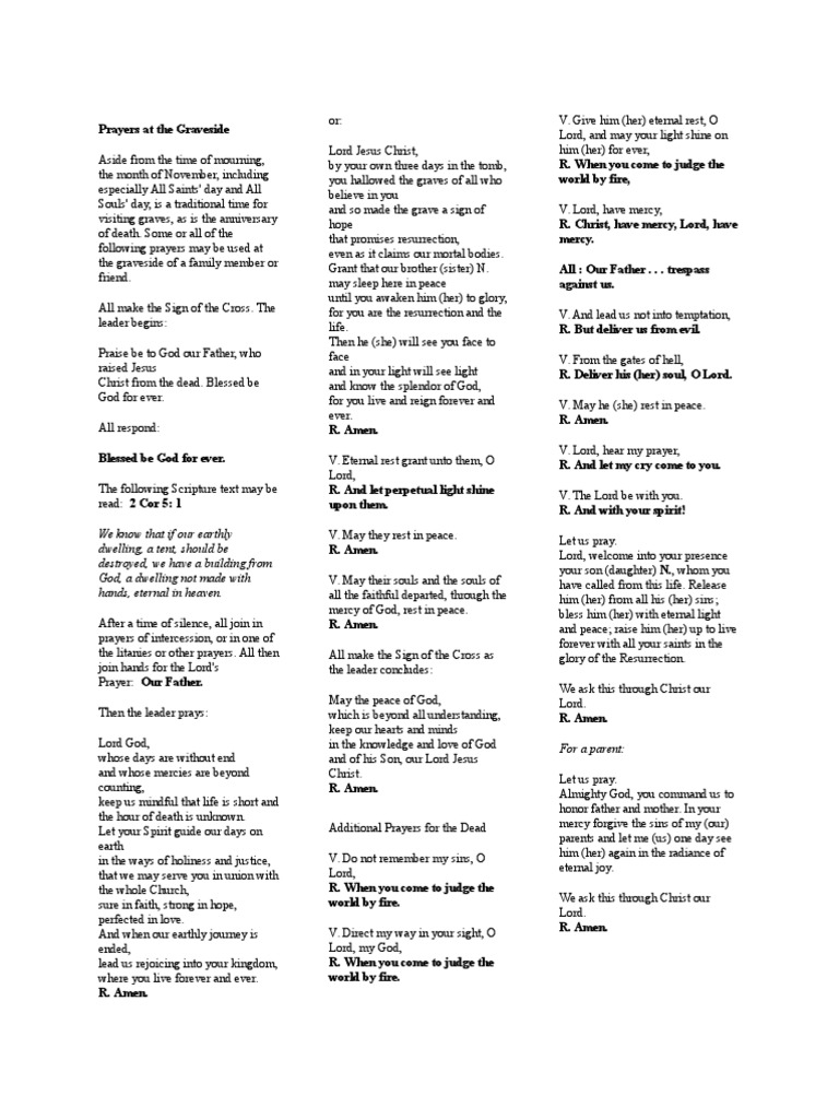 Prayers at The Graveside PDF Lord's Prayer Prayer