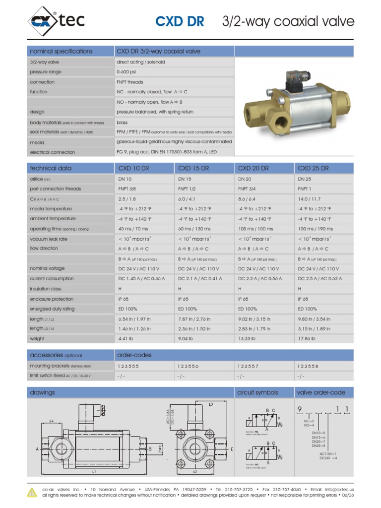 CXD DR Coaxial Valve Specifications | PDF