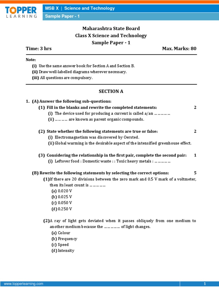 Class 10 Science Sample Paper 1 | PDF | Testicle | Reproductive System