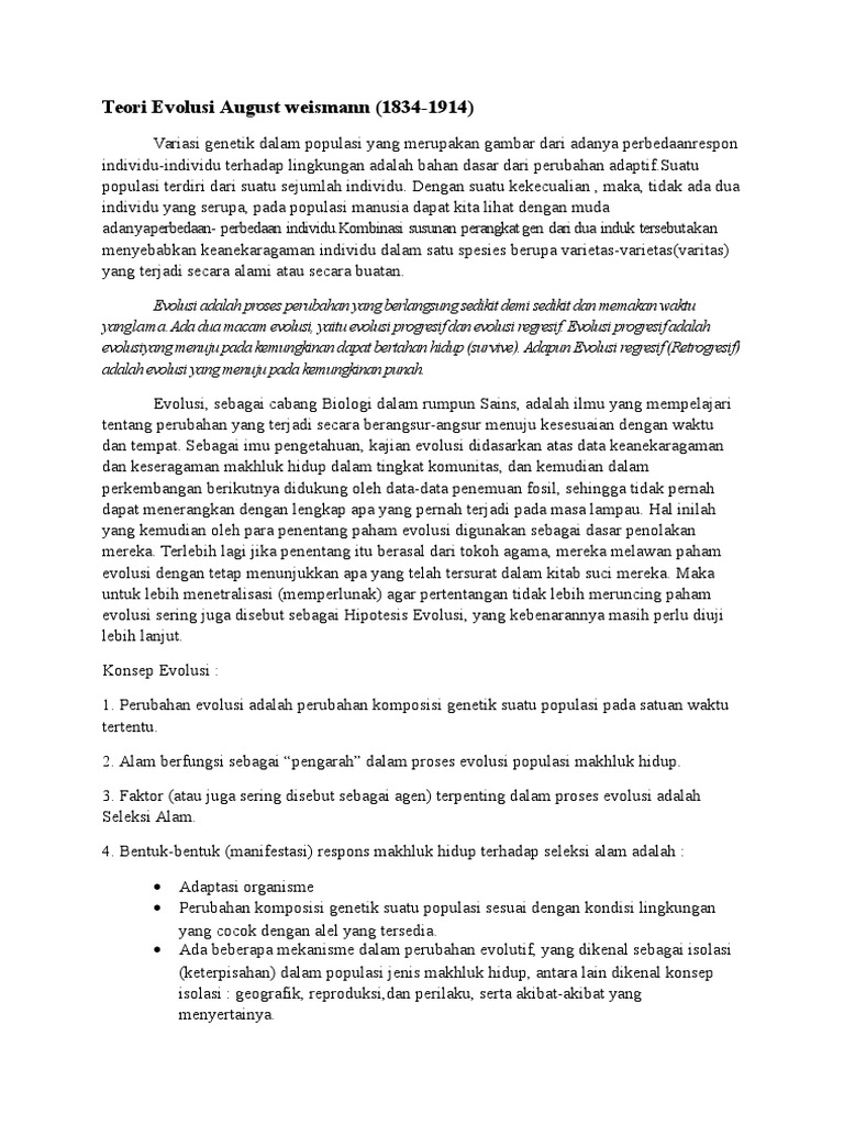 Teori Evolusi Menurut August Weismann | PDF