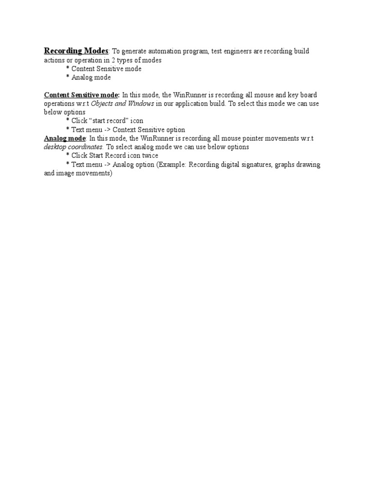 WinRunner Recording Modes Explained | PDF | Computers