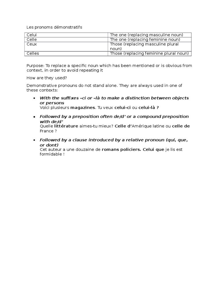 Understanding French Demonstrative Pronouns | PDF | Language Arts ...