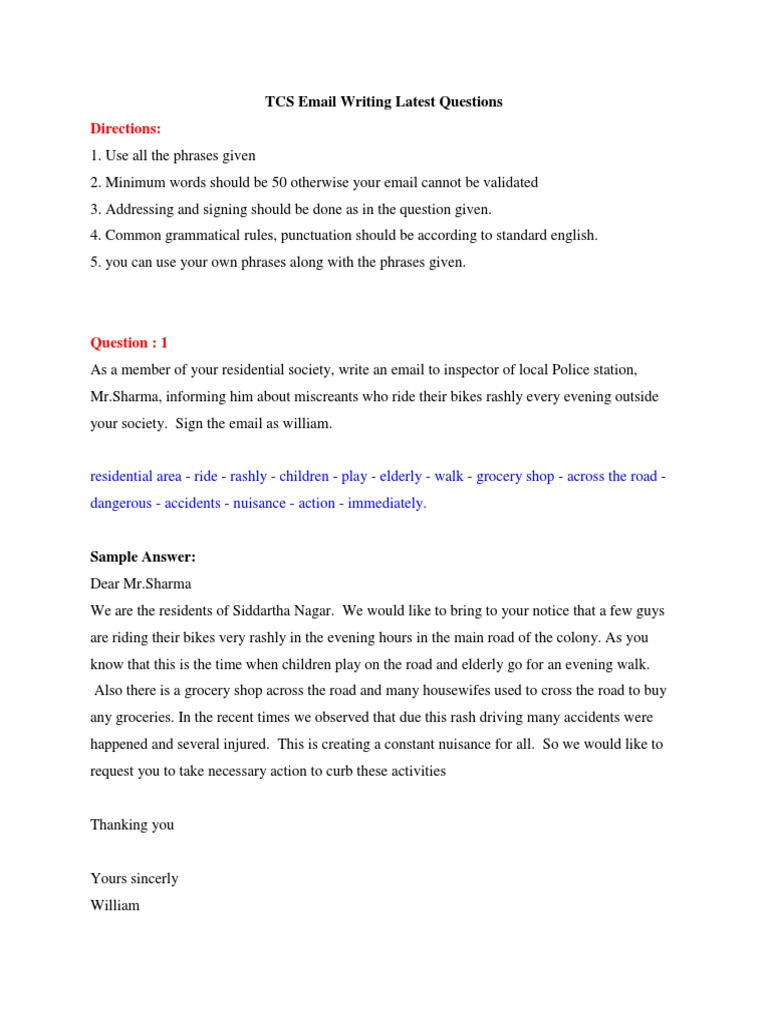TCS Email Writing Practice Questions | PDF | Business | Computing And ...