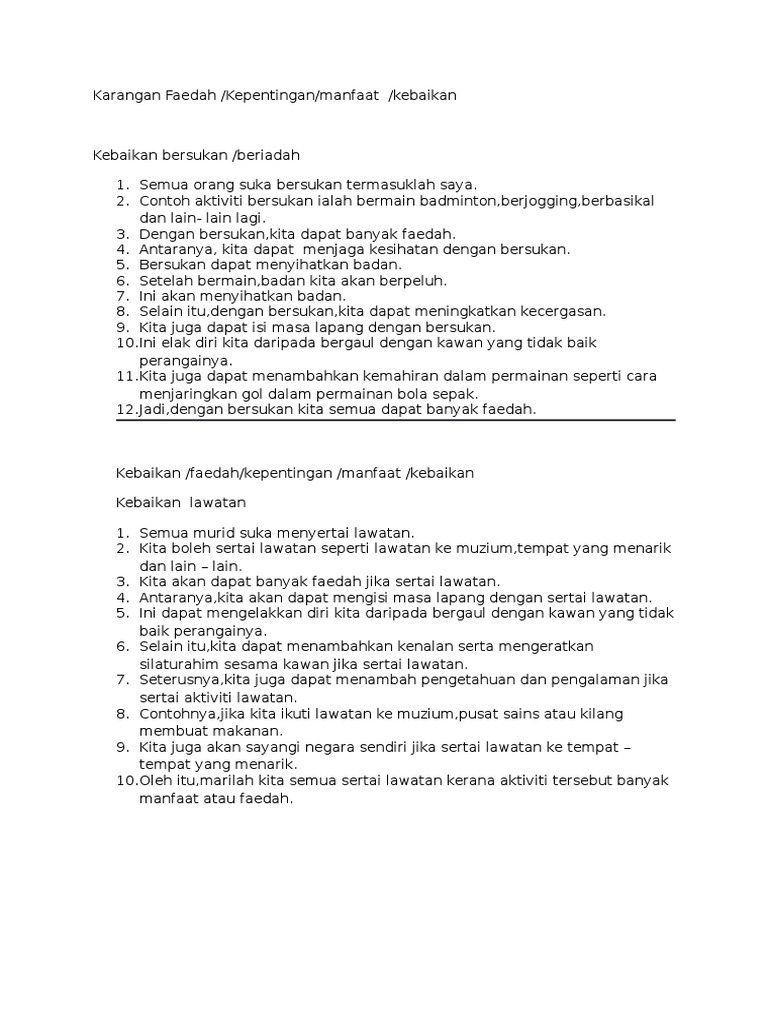 Karangan Faedah bersukan