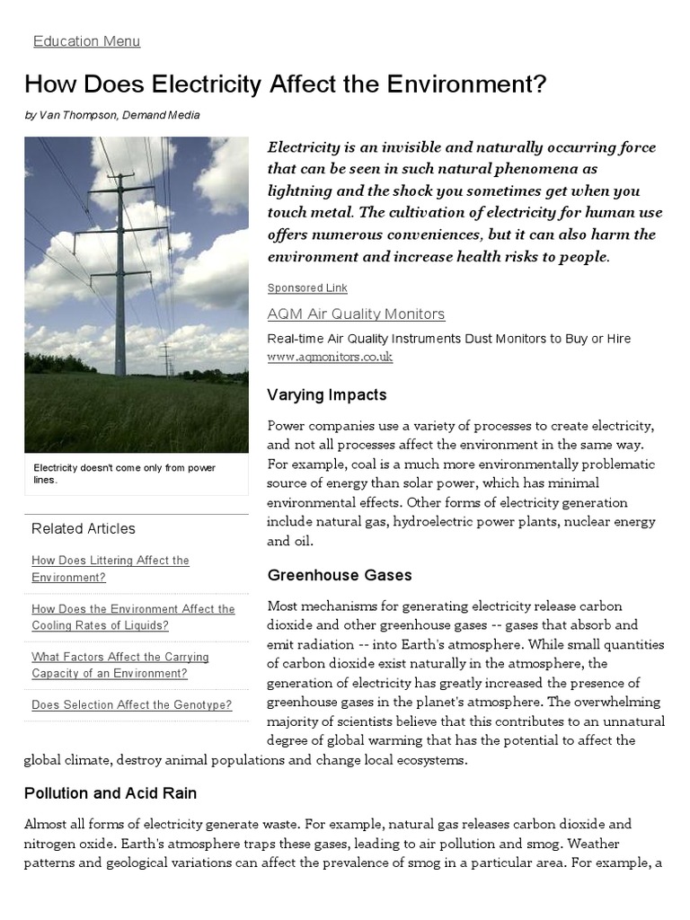 How does electricity affect the environment education seattle pi