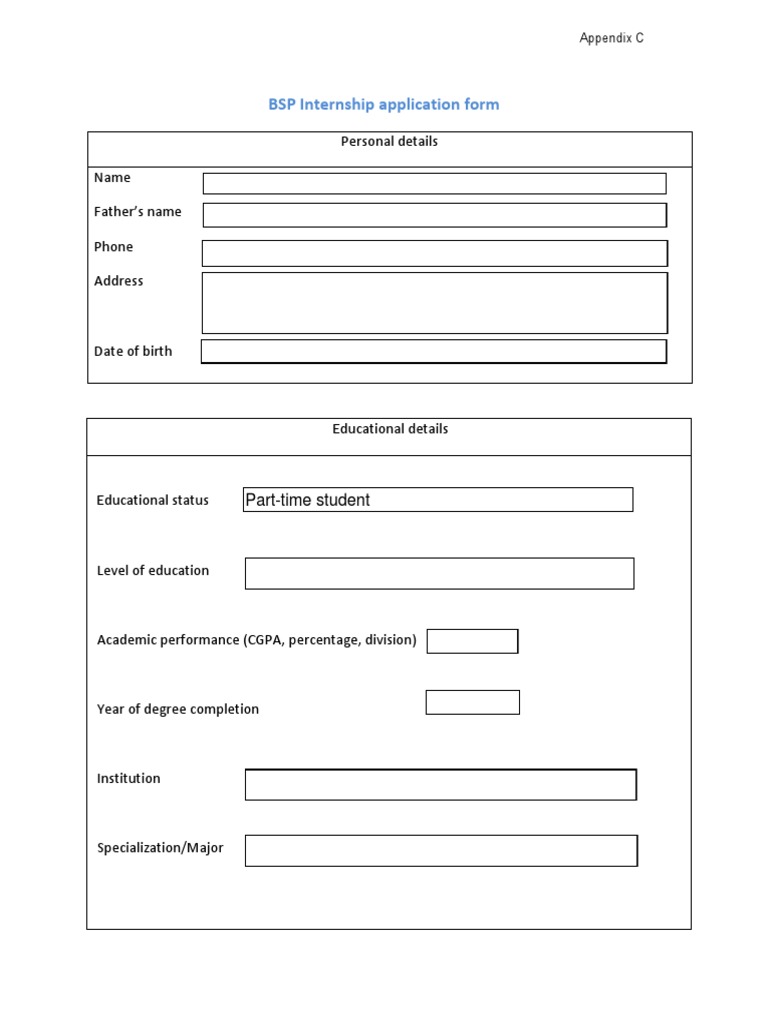 BSP Internship Application Form PDF | PDF