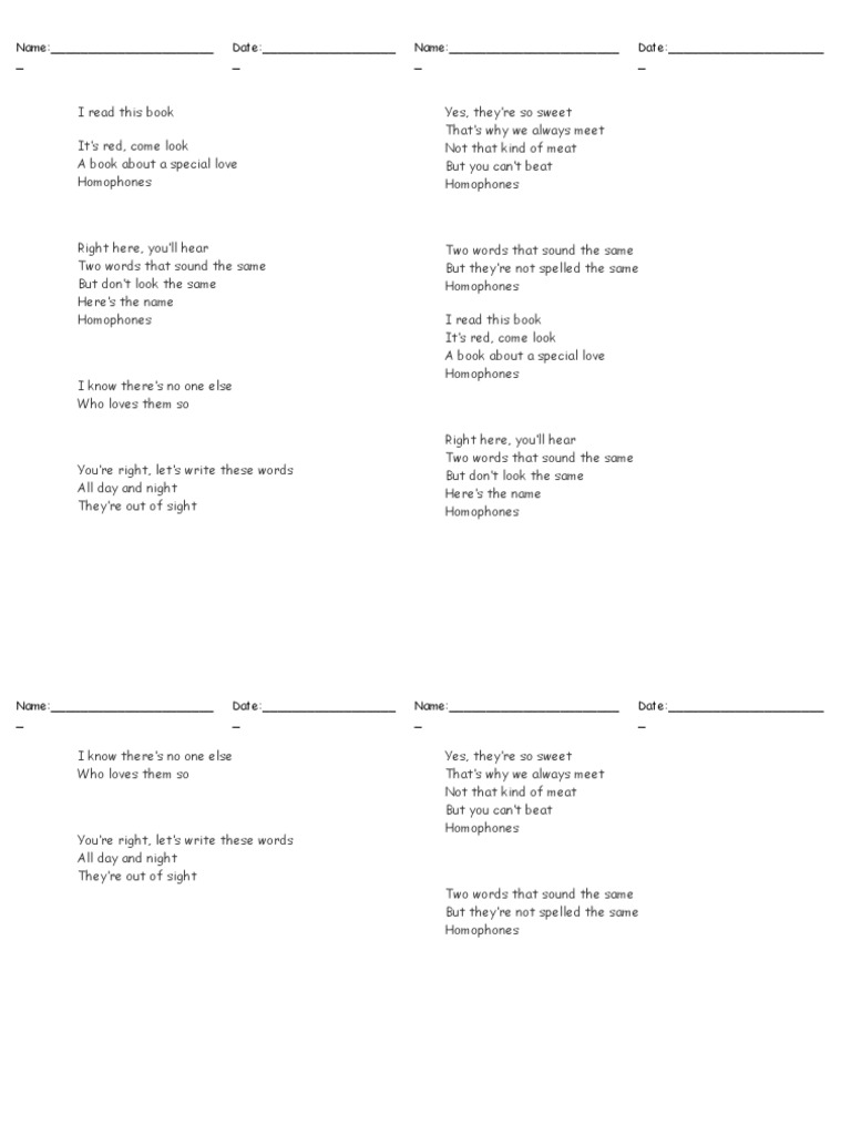 Understanding Homophones in Poetry | PDF