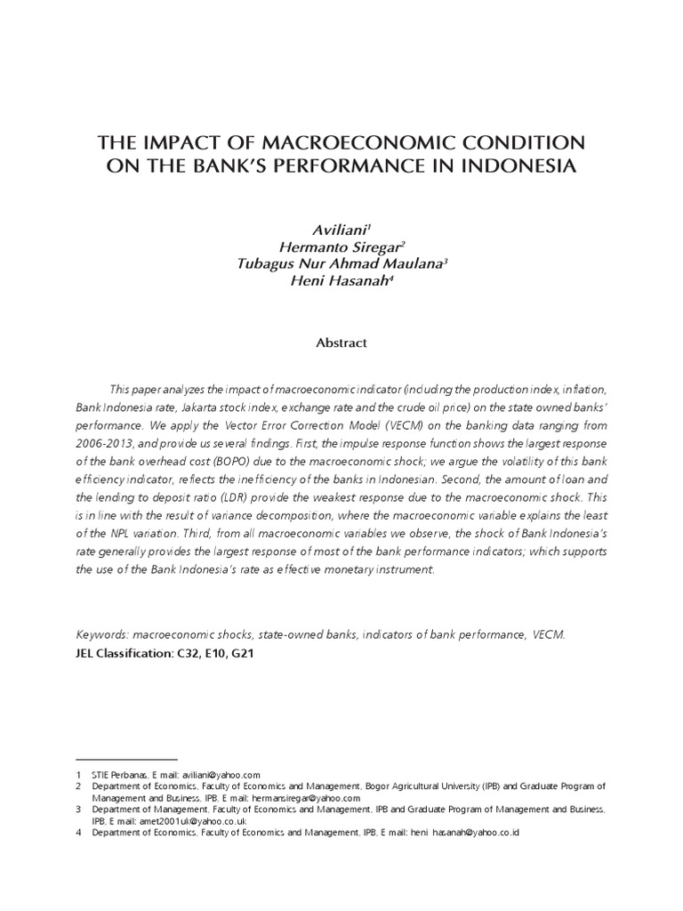 The Impact of Macroeconomic Condition On The Banks's Performance in ...