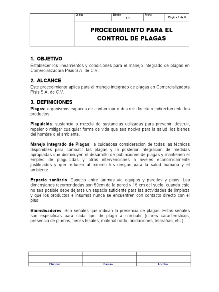 PPR Procedimiento para El Control de Plagas | PDF | Pesticida | Plaga ...