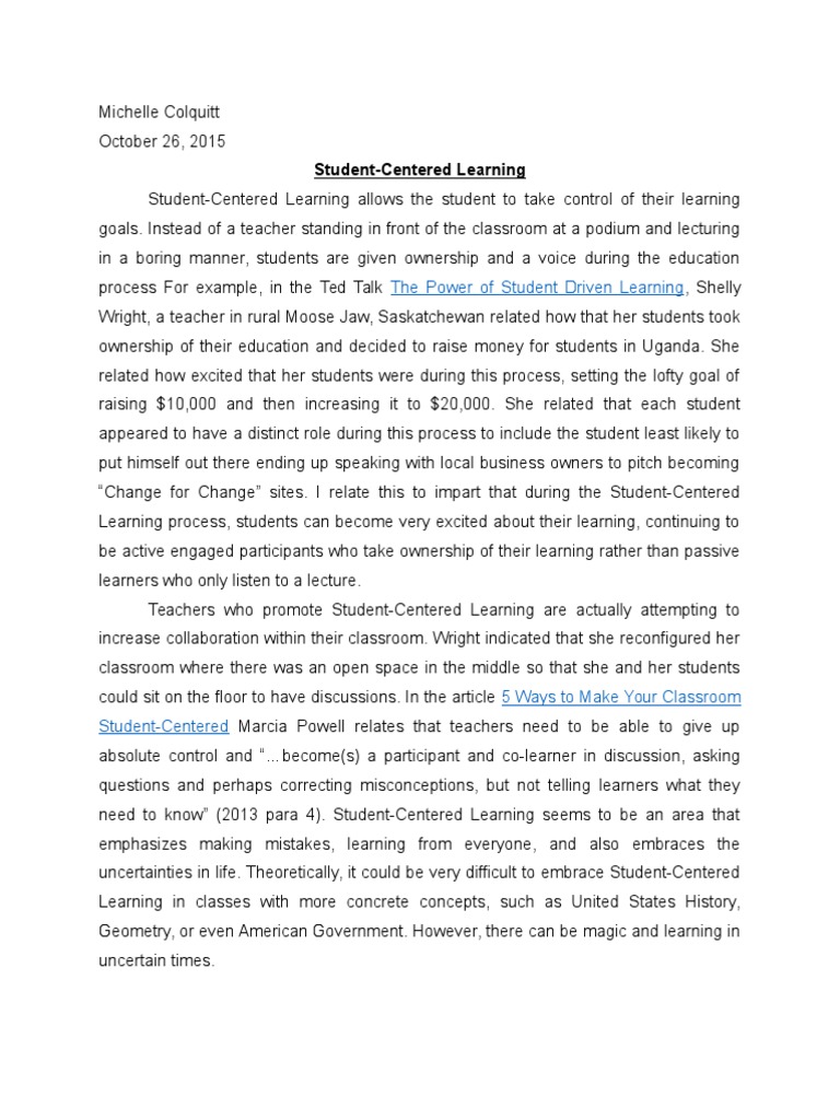 essay about student centered learning