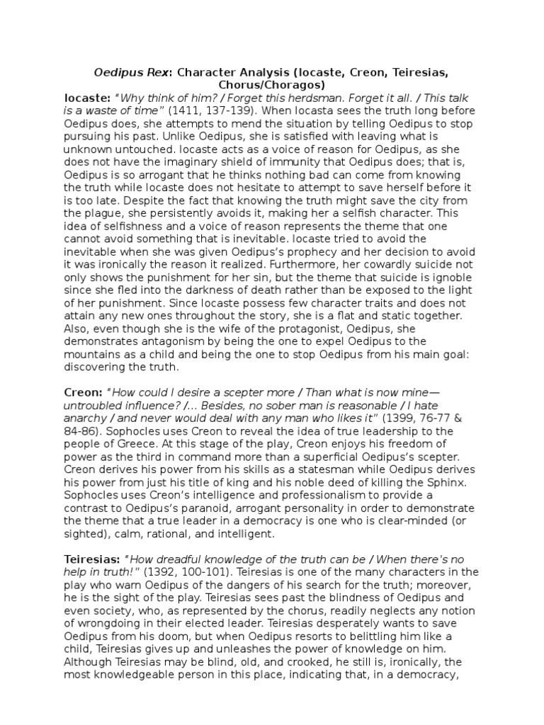 Oedipus Rex Character Analysis Sophocles Philosophical Science