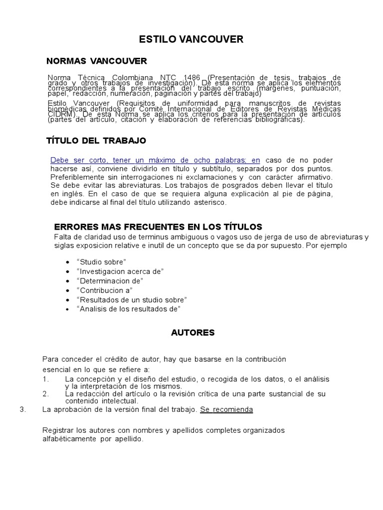 Estilo Vancouver Teoría Estadísticas