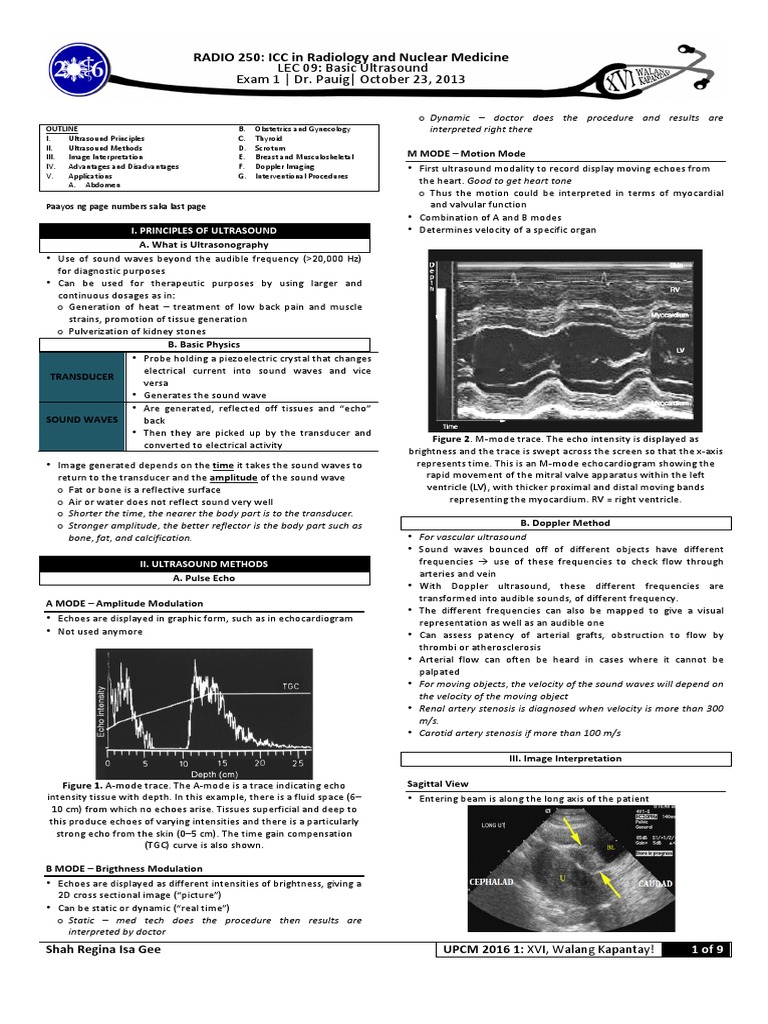 (RADIO 250) LEC 09 Basic Ultrasound PDF | PDF | Medical Ultrasound | Kidney