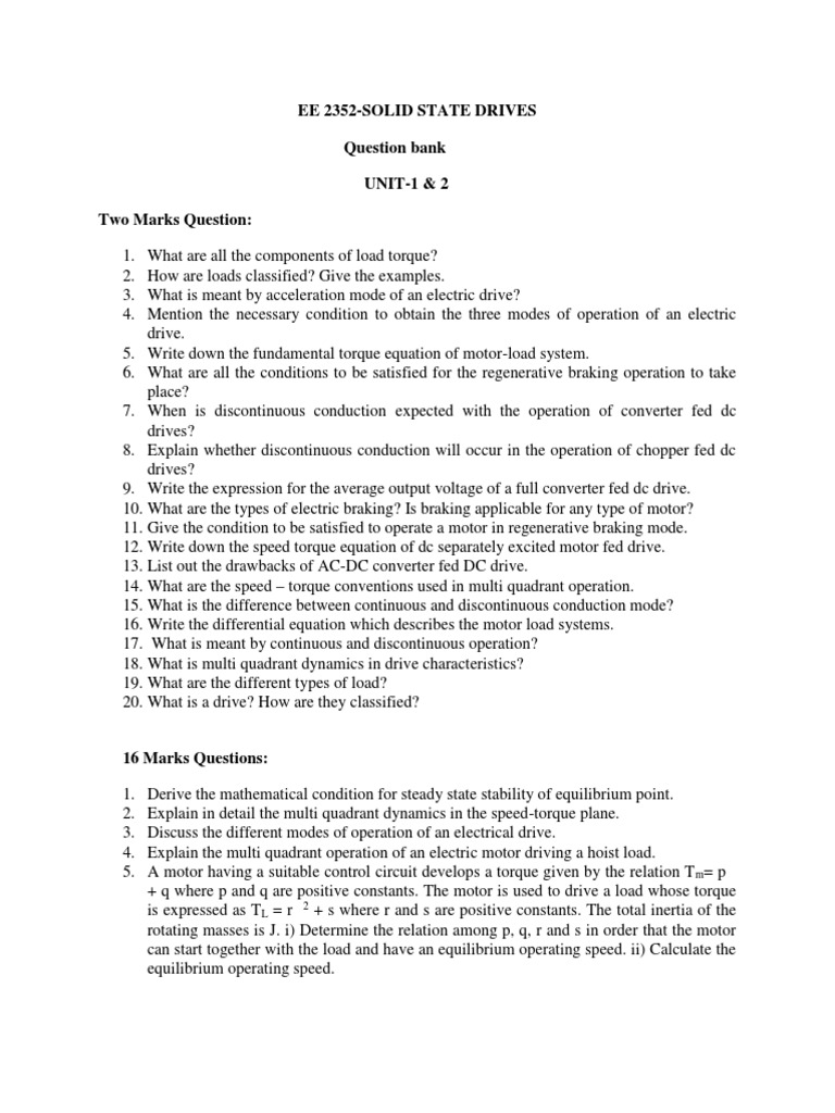 Ee 2352-Solid State Drives Question Bank UNIT-1 & 2 Two Marks Question ...