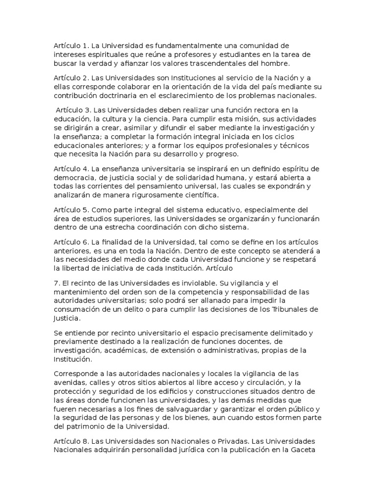 Ley de Universidades Universidad Nación