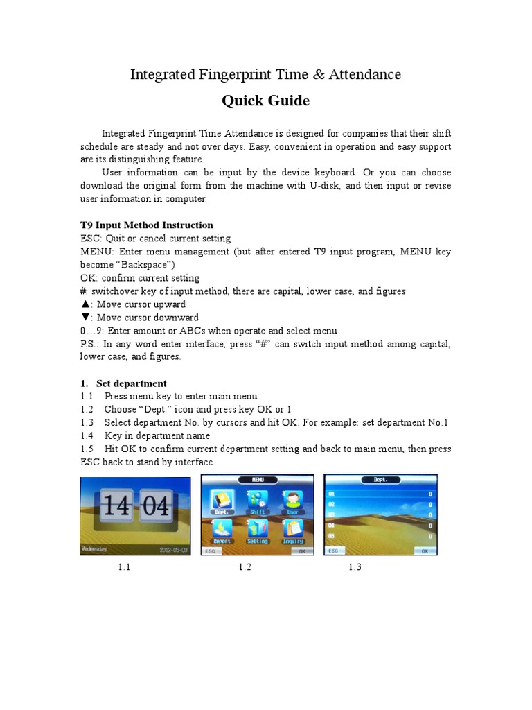 C Series Quick Guide of Fingerprint T&A | PDF | Menu (Computing ...