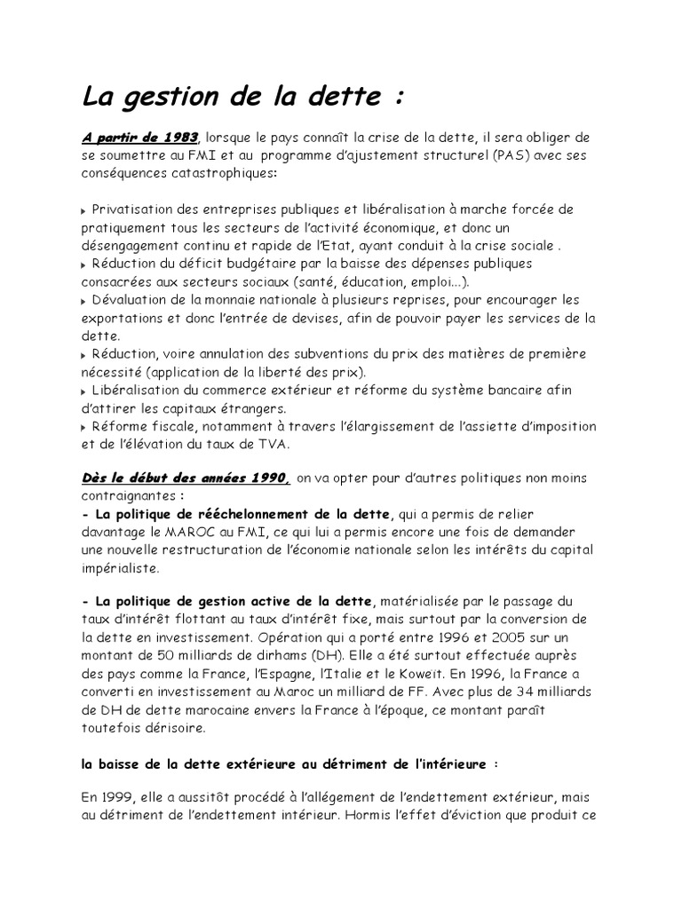 Gestion de la dette extérieure du Maroc | PDF | Dette publique | Fonds ...